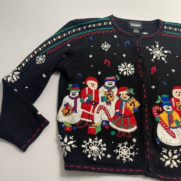 Designers Originals Studio Embroidered Christmas VTG Sweater Cardigan Sz Medium - Picture 4 of 9